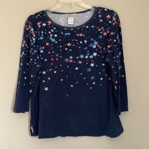 croft & barrow Navy Long Sleeve Star-Print Tee